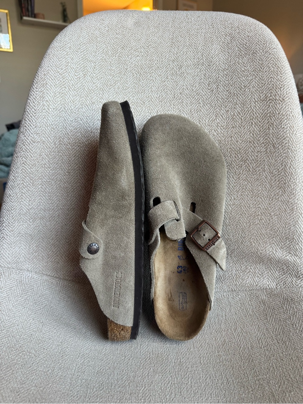 Birkenstock Men's Suede Clog Slip-On in Light Taupe